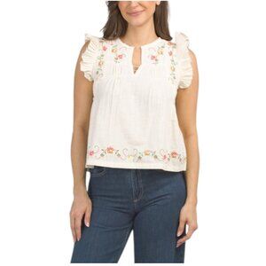 JENNIFER AND GRACE Short Sleeve Embroidered Top